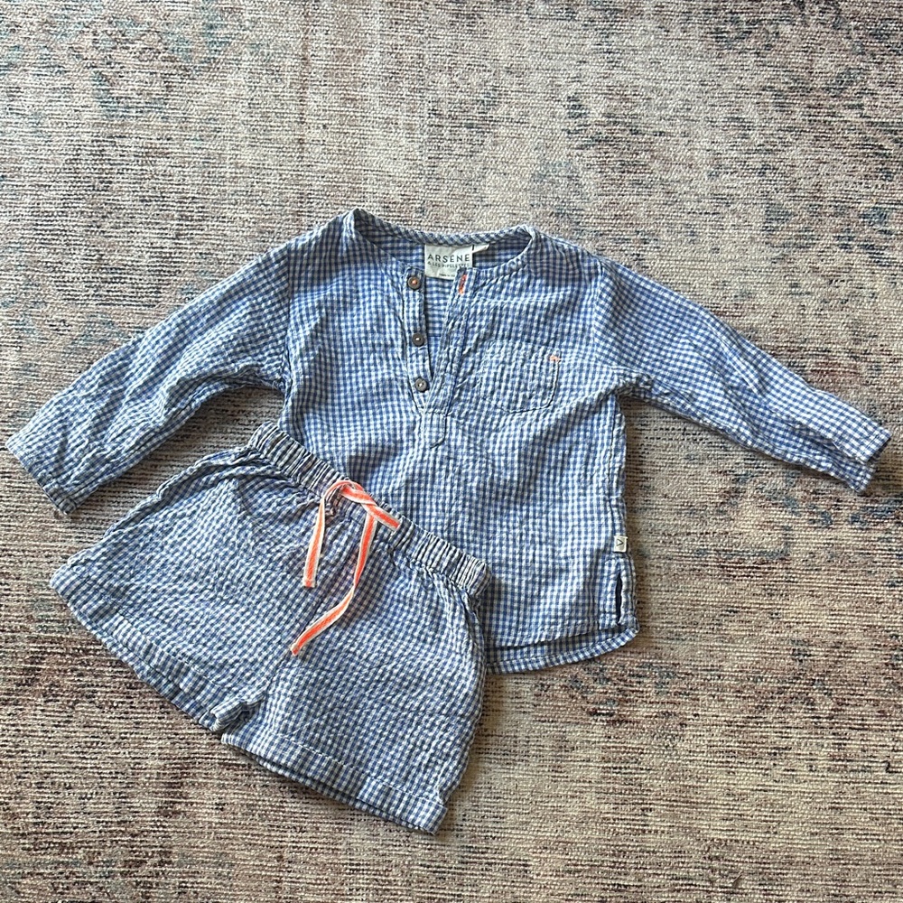 ARSÈNE & LES PIPELETTES Blue Gingham Top and Shorts Set - 12 month